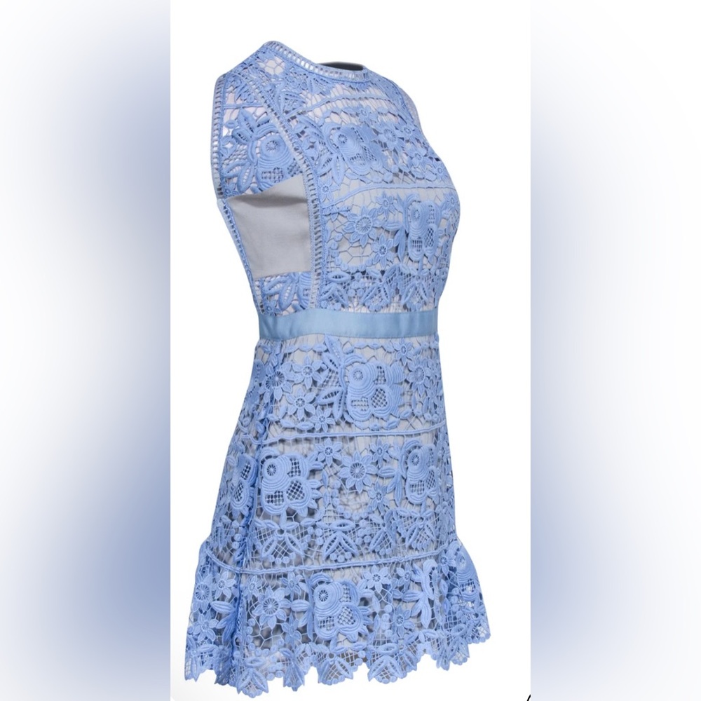 Self-Portrait - Powder Blue Floral Lace Overlay with Grey Lining. Size: 8.